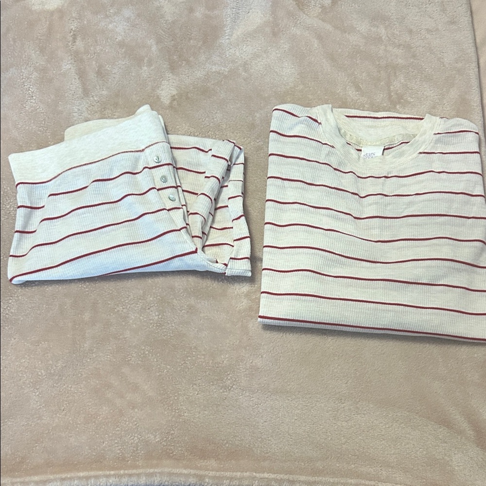 Stars Above Cream and Red Striped Thermal Pajamas